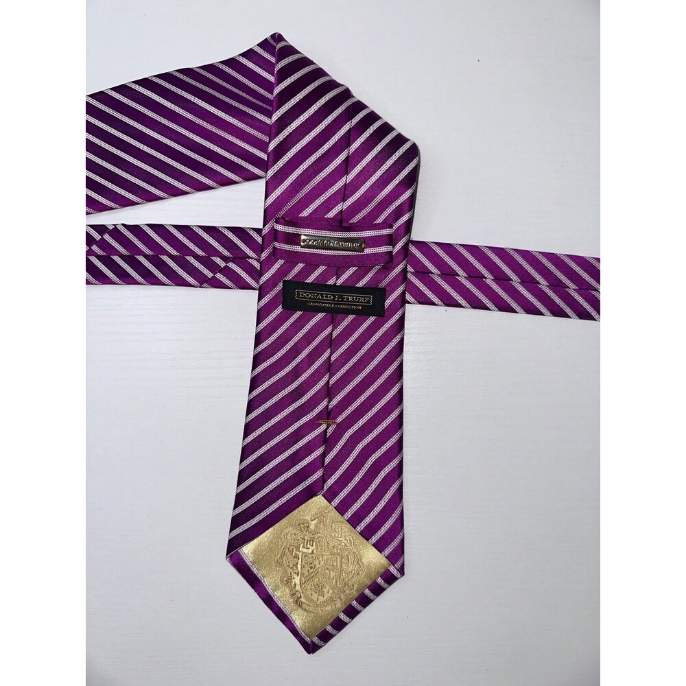 Donald J. Trump Men's Silk Tie Signature Collection Gold Bar Pink White Necktie